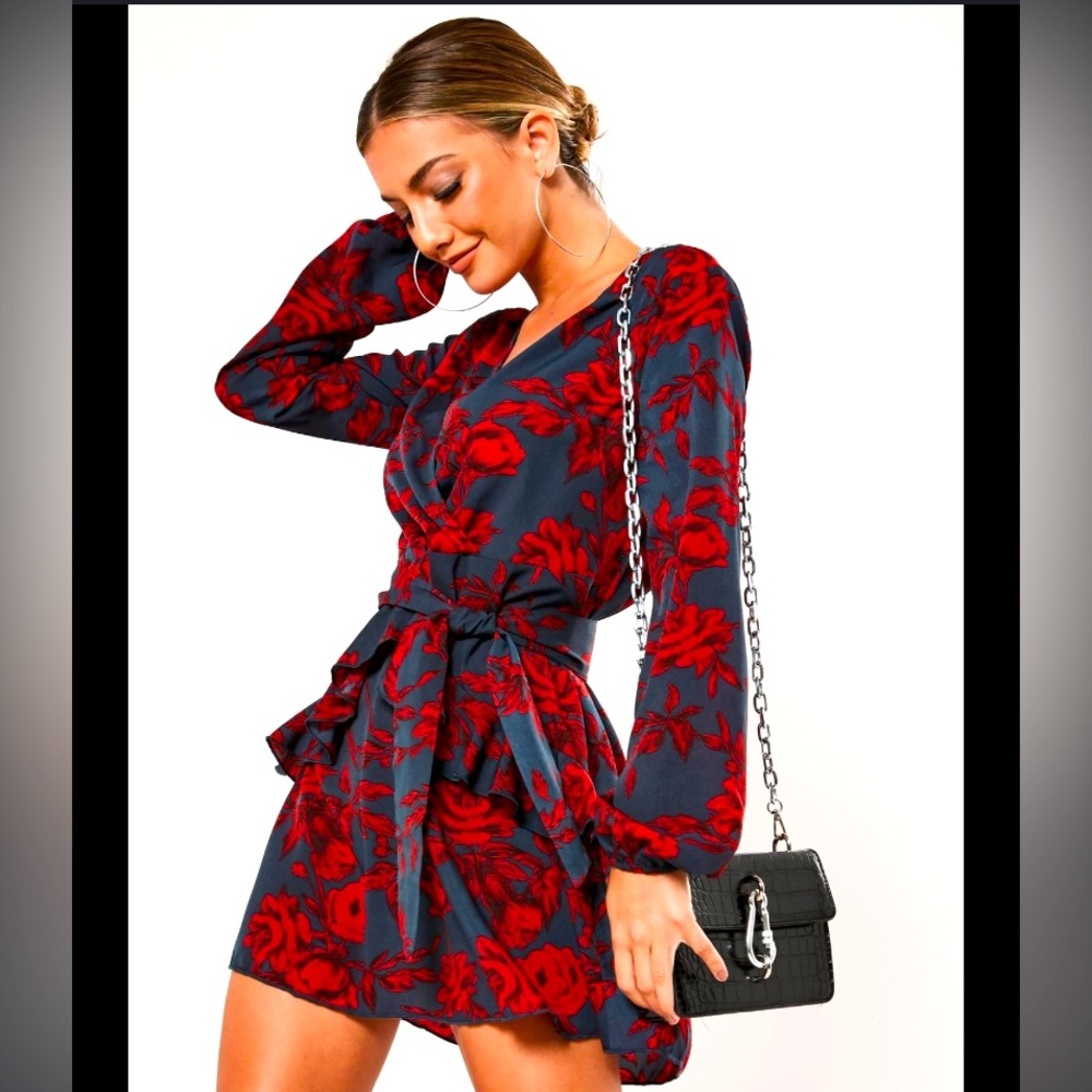 Red and black floral business casual. Size small